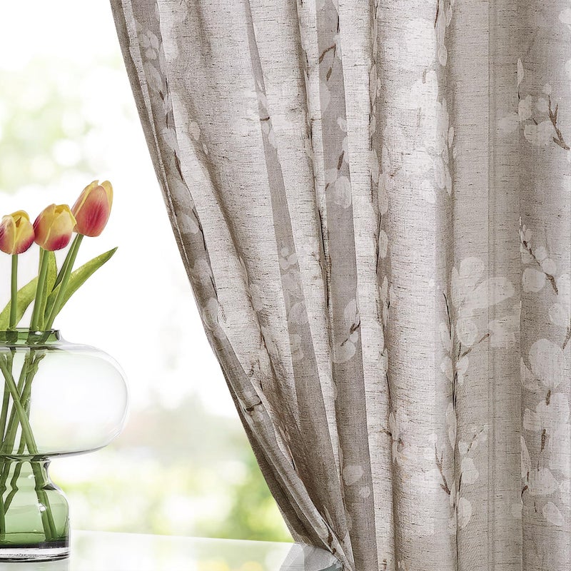 Fmfunctex Linen Sheer Curtains for Bedroom, Tan White Blossom Print Curtains 63 Inch Length for Living Room, Taupe Floral Patterned Farmhouse Curtain Light Filtering Window Drapes 2 Panels, Rod Pocket - Image 4